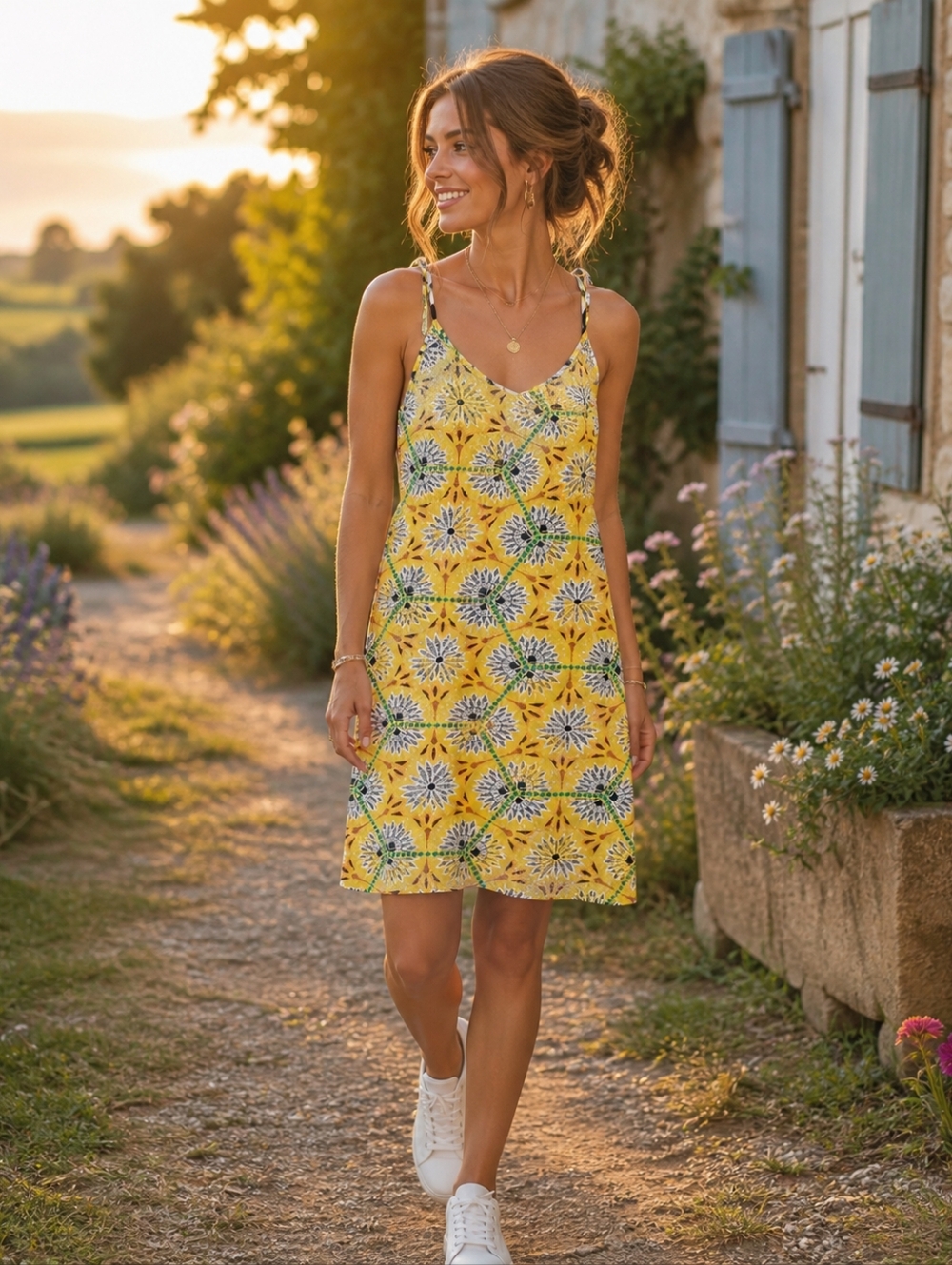 TRISTAN Jolie Robe Midi Ensoleillé Doublée